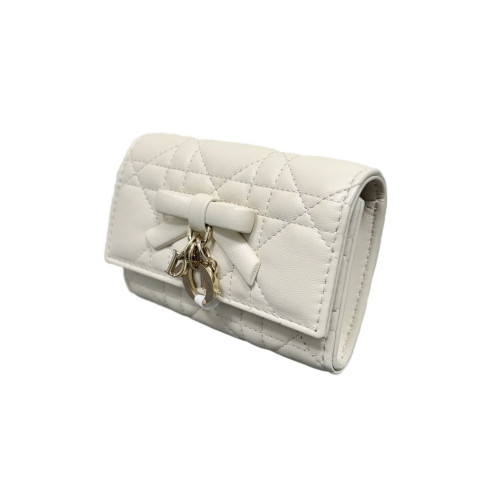 Dior Cannage Compact Wallet Calfskin Beige