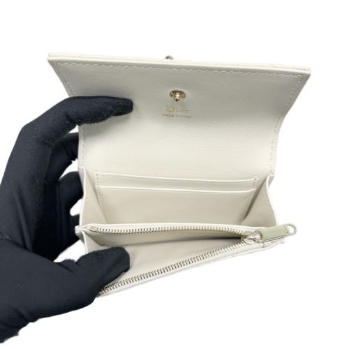 Dior Cannage Compact Wallet Calfskin Beige