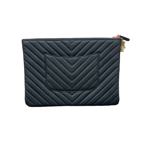 Chanel Quilted Large Boy O Case Clutch Calfskin Black