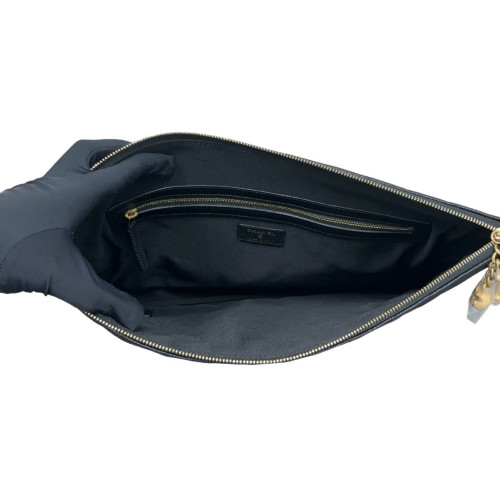 Chanel Quilted Large Boy O Case Clutch Calfskin Black