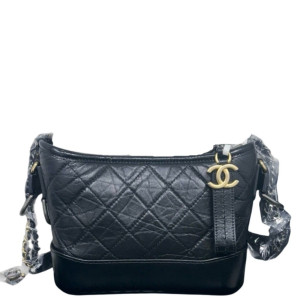Chanel Quilted Small Gabrielle Hobo Calfskin Black