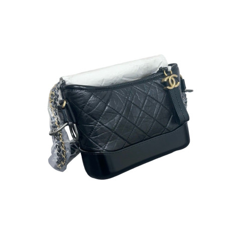 Chanel Quilted Small Gabrielle Hobo Calfskin Black