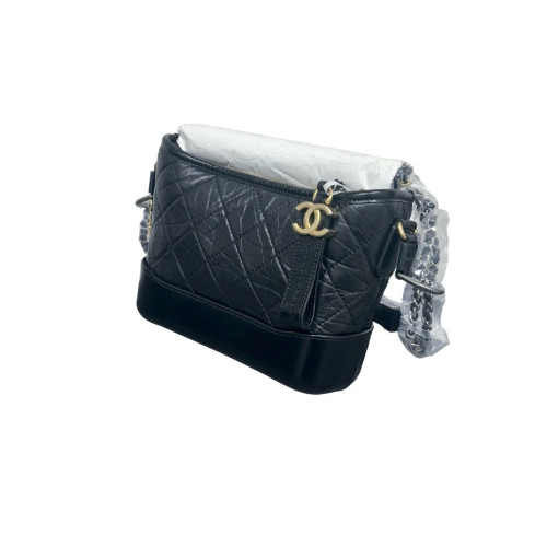 Chanel Quilted Small Gabrielle Hobo Calfskin Black