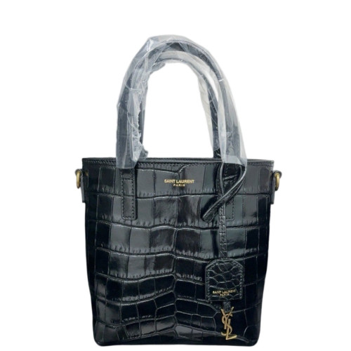 Yves Saint Laurent Tote Bag Calfskin Crocodile Embossed Black