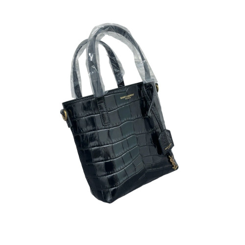 Yves Saint Laurent Tote Bag Calfskin Crocodile Embossed Black