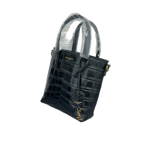 Yves Saint Laurent Tote Bag Calfskin Crocodile Embossed Black