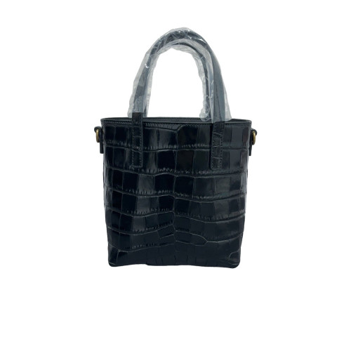 Yves Saint Laurent Tote Bag Calfskin Crocodile Embossed Black