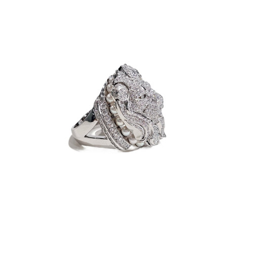 Chanel Ring 18K White Gold Diamond Silver