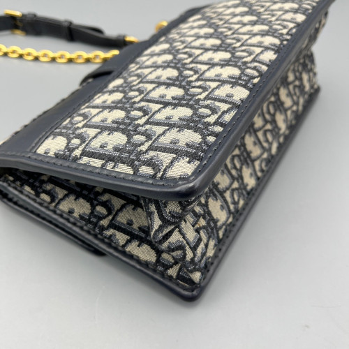 Dior 30 Montaigne Chain Flap Bag Oblique Calfskin Beige Navy