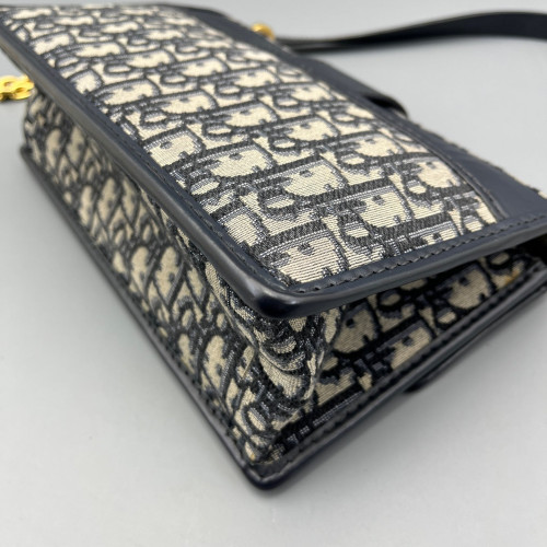 Dior 30 Montaigne Chain Flap Bag Oblique Calfskin Beige Navy