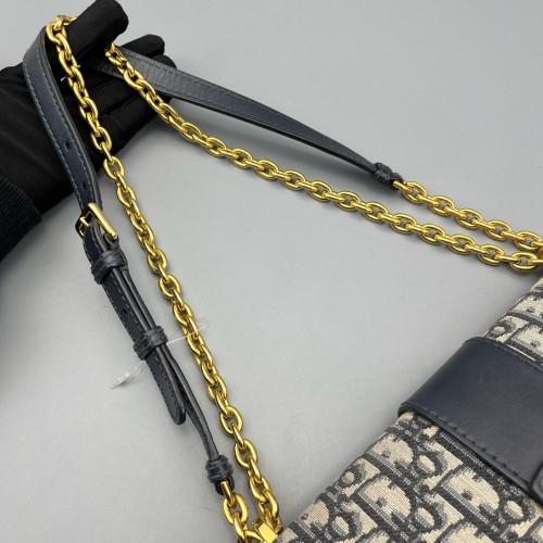 Dior 30 Montaigne Chain Flap Bag Oblique Calfskin Beige Navy