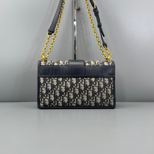 Dior 30 Montaigne Chain Flap Bag Oblique Calfskin Beige Navy
