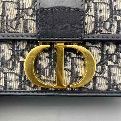 Dior 30 Montaigne Chain Flap Bag Oblique Calfskin Beige Navy