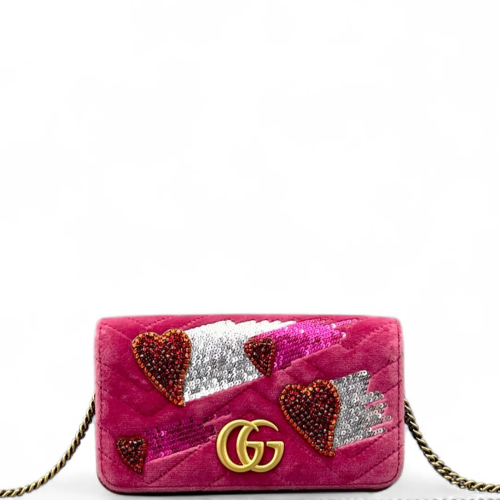 Gucci Strass Flap Bag Velvet Sequin Red White Gucci Strass Flap Bag Velvet Sequin Red White