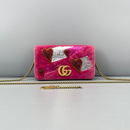 Gucci Strass Flap Bag Velvet Sequin Red White Gucci Strass Flap Bag Velvet Sequin Red White
