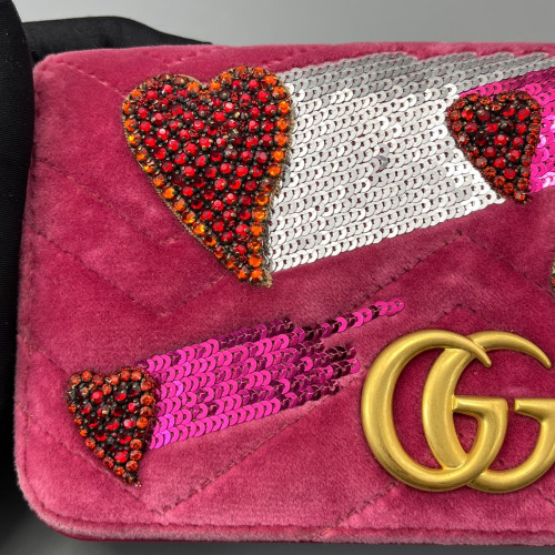 Gucci Strass Flap Bag Velvet Sequin Red White Gucci Strass Flap Bag Velvet Sequin Red White