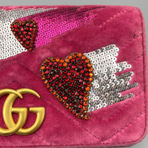 Gucci Strass Flap Bag Velvet Sequin Red White Gucci Strass Flap Bag Velvet Sequin Red White