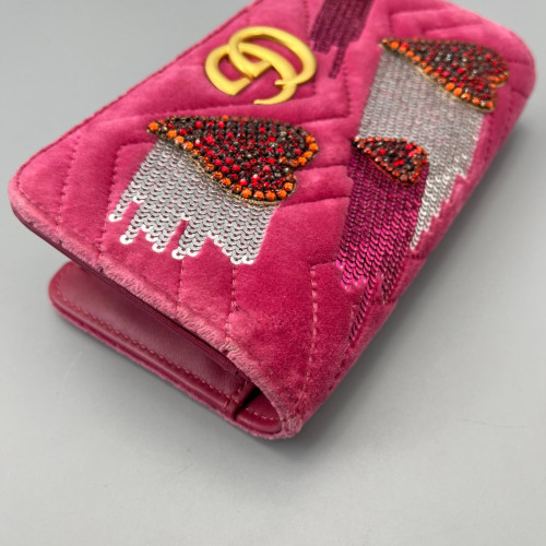 Gucci Strass Flap Bag Velvet Sequin Red White Gucci Strass Flap Bag Velvet Sequin Red White