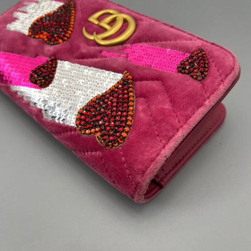 Gucci Strass Flap Bag Velvet Sequin Red White Gucci Strass Flap Bag Velvet Sequin Red White