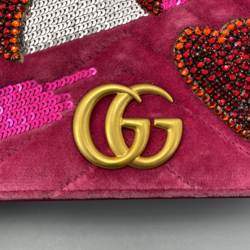 Gucci Strass Flap Bag Velvet Sequin Red White Gucci Strass Flap Bag Velvet Sequin Red White