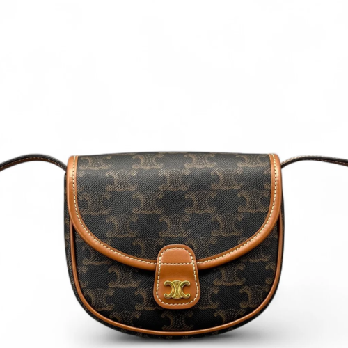 Celine Crossbody Bag Triomphe Dark Brown Tan