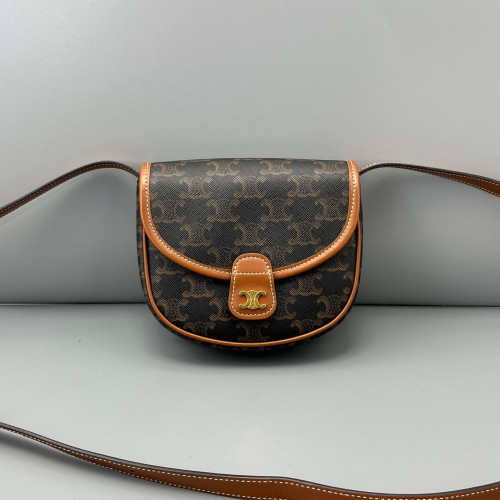Celine Crossbody Bag Triomphe Dark Brown Tan
