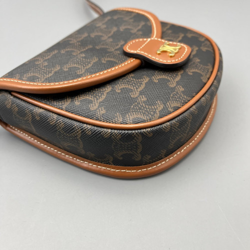 Celine Crossbody Bag Triomphe Dark Brown Tan