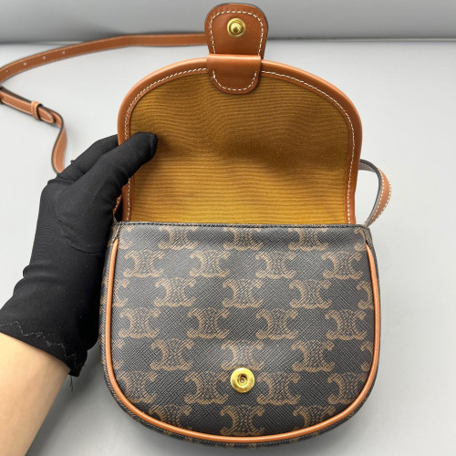 Celine Crossbody Bag Triomphe Dark Brown Tan