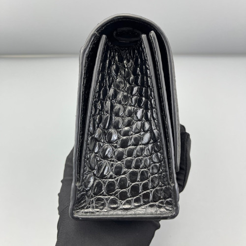 Balenciaga Shoulder Bag Calfskin Crocodile Embossed Black