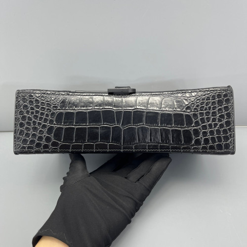 Balenciaga Shoulder Bag Calfskin Crocodile Embossed Black