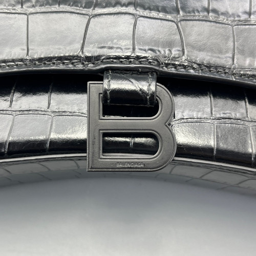 Balenciaga Shoulder Bag Calfskin Crocodile Embossed Black