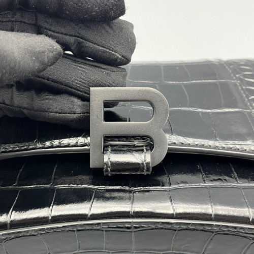 Balenciaga Shoulder Bag Calfskin Crocodile Embossed Black