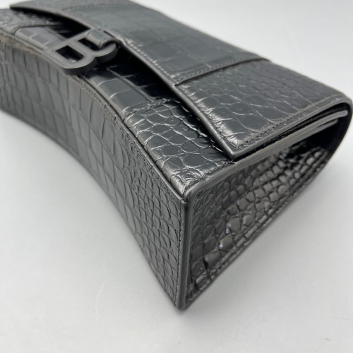 Balenciaga Shoulder Bag Calfskin Crocodile Embossed Black