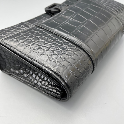 Balenciaga Shoulder Bag Calfskin Crocodile Embossed Black