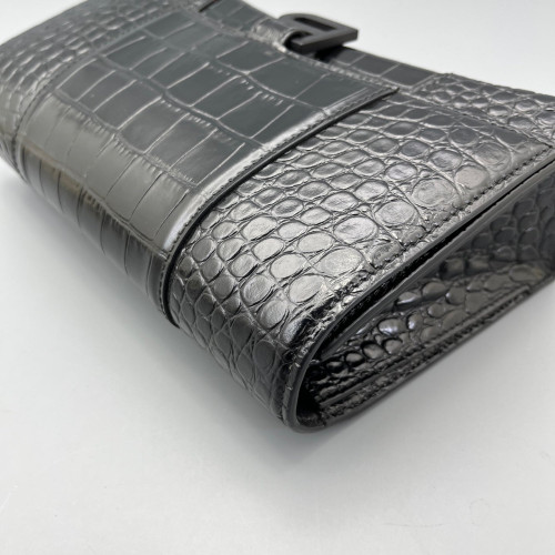 Balenciaga Shoulder Bag Calfskin Crocodile Embossed Black