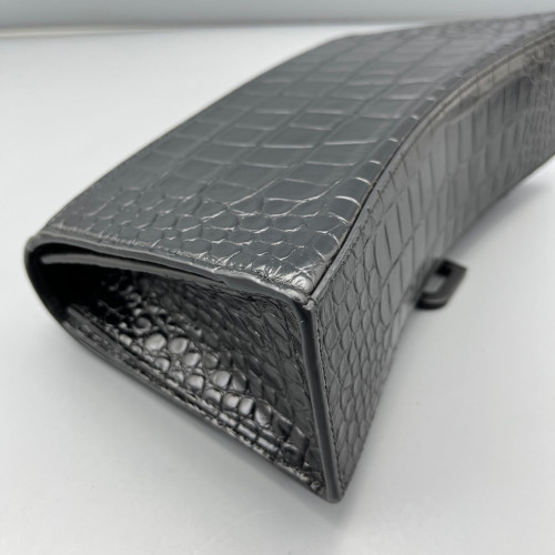 Balenciaga Shoulder Bag Calfskin Crocodile Embossed Black