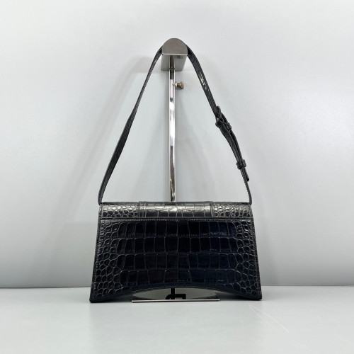 Balenciaga Shoulder Bag Calfskin Crocodile Embossed Black