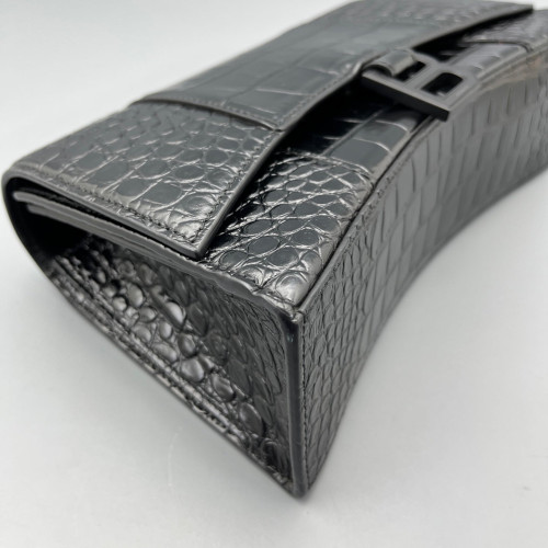 Balenciaga Shoulder Bag Calfskin Crocodile Embossed Black