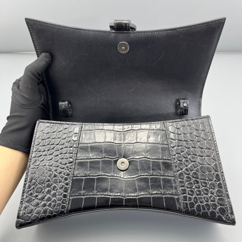 Balenciaga Shoulder Bag Calfskin Crocodile Embossed Black