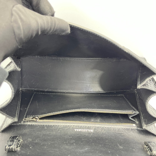 Balenciaga Shoulder Bag Calfskin Crocodile Embossed Black