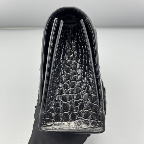 Balenciaga Shoulder Bag Calfskin Crocodile Embossed Black