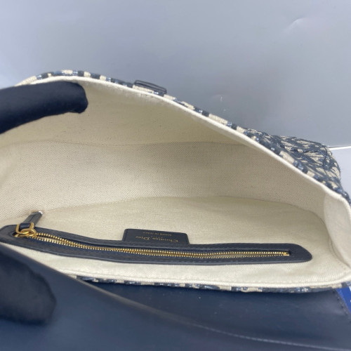 Dior Medium Saddle Bag Oblique Calfskin Beige Navy