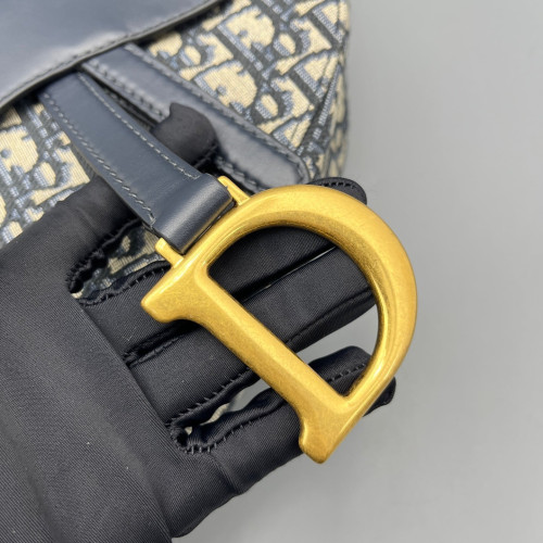 Dior Medium Saddle Bag Oblique Calfskin Beige Navy