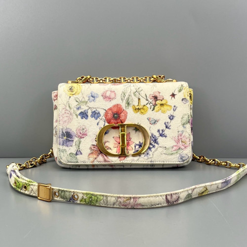Dior Print Small Caro Bag Canvas White Yellow Red