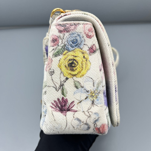 Dior Print Small Caro Bag Canvas White Yellow Red