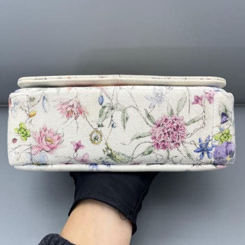Dior Print Small Caro Bag Canvas White Yellow Red