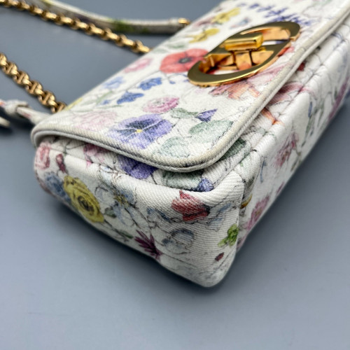 Dior Print Small Caro Bag Canvas White Yellow Red