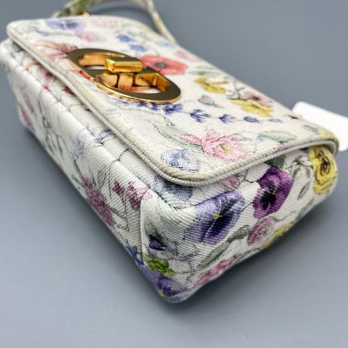 Dior Print Small Caro Bag Canvas White Yellow Red