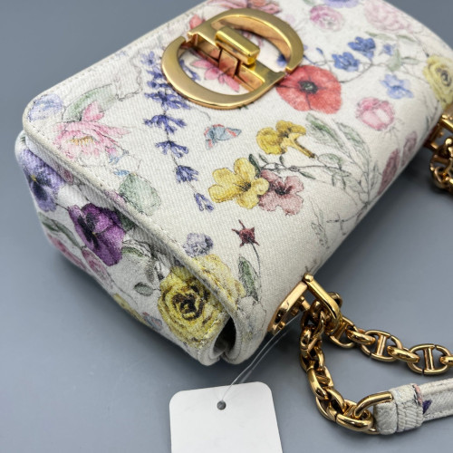 Dior Print Small Caro Bag Canvas White Yellow Red
