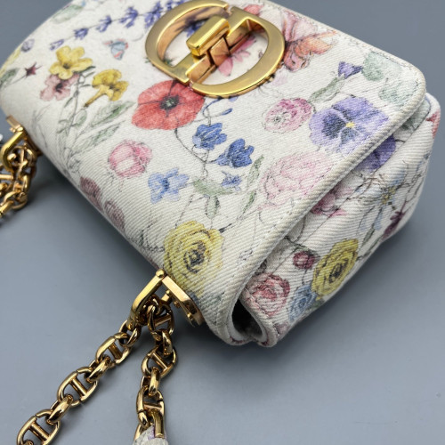Dior Print Small Caro Bag Canvas White Yellow Red